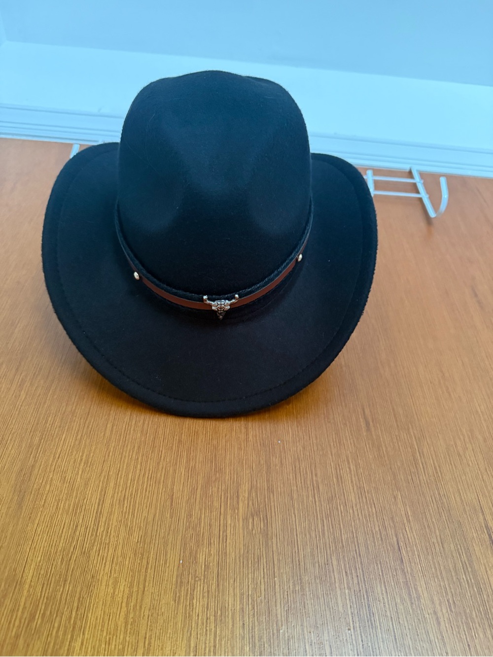 Black Wool Cowboy Hat with Brown Leather Band